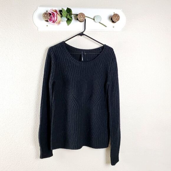 Joe's Black Merino Wool Blend Cable Knit Crew Neck Pullover Small - Picture 1 of 8